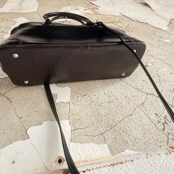 Vtg Focus Paris Leather Bag Made in France Black Structured Top Handle Crossbody - Picture 4 of 6